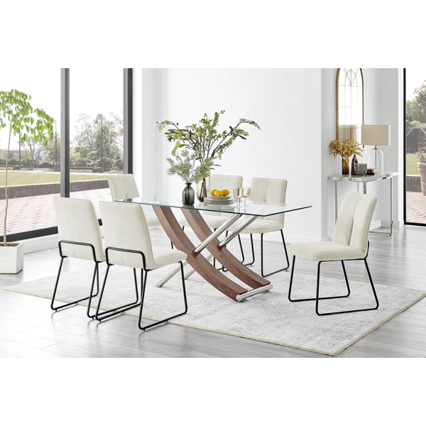 Furniture Box Mayfair Glass & Brown Wood Effect Dining Table & 6 Luxury